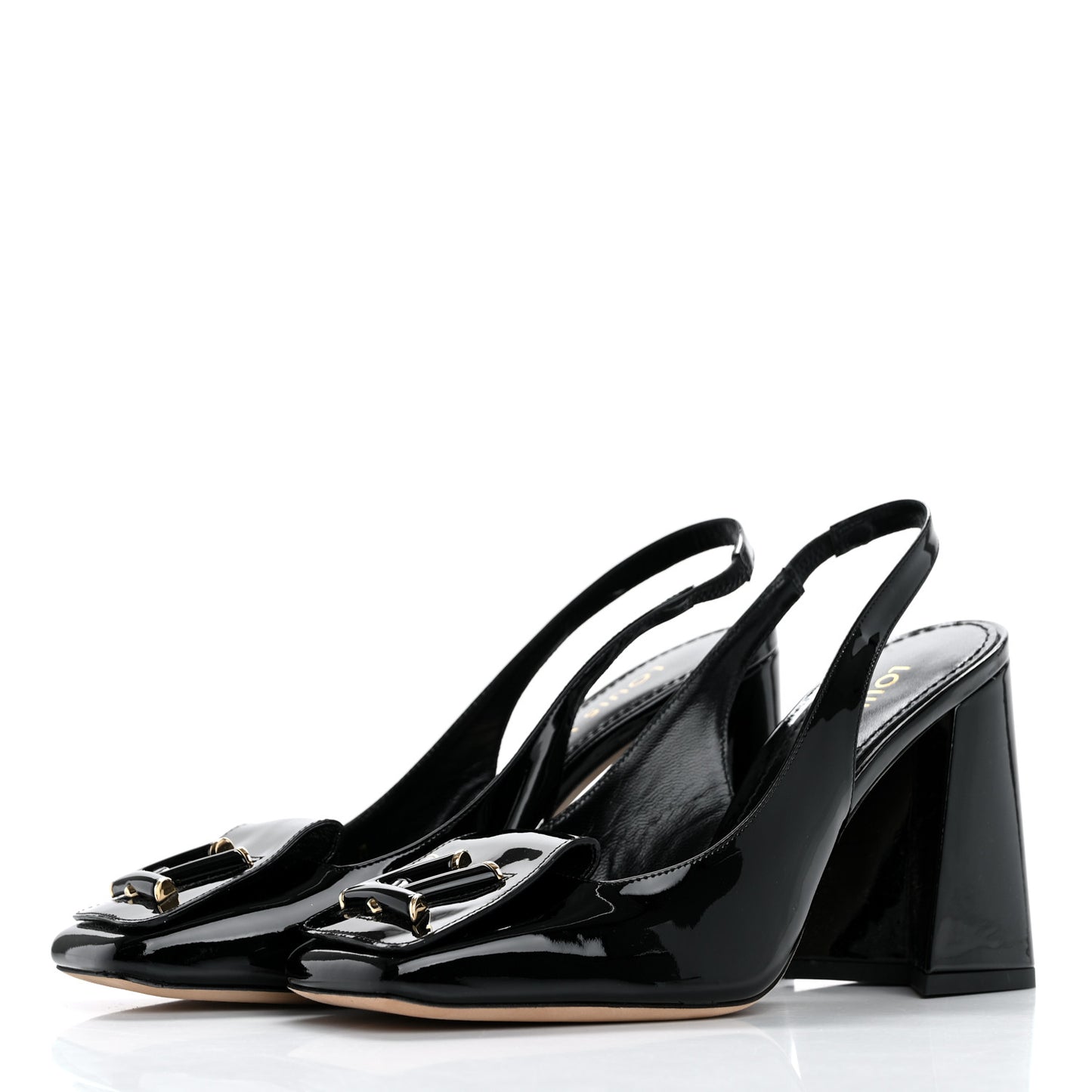 Patent Calfskin Shake Slingback Pumps 36 Black