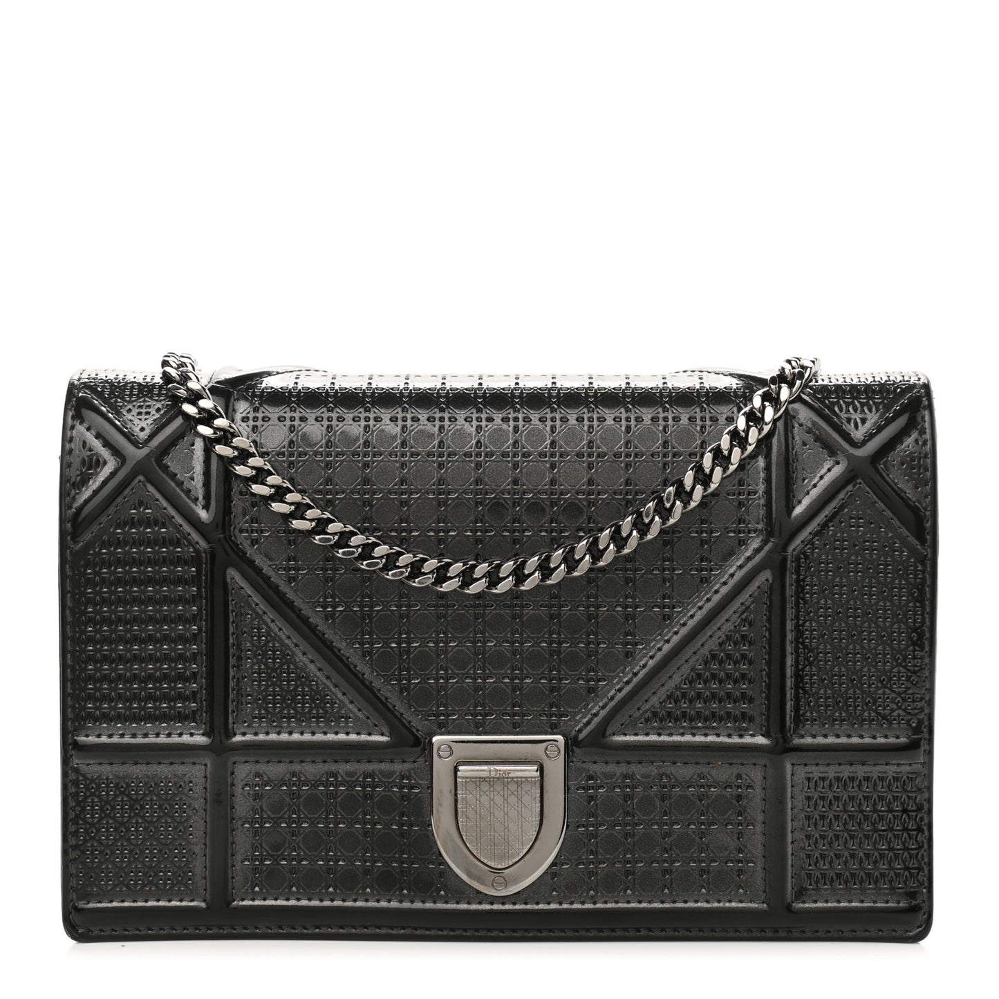 Metallic Patent Micro-Cannage Diorama Wallet on Chain Pouch Black
