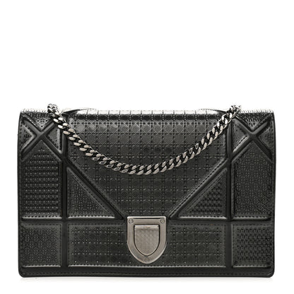 Christian Dior Metallic Patent Micro-Cannage Diorama Wallet on Chain Pouch Black 1 of 10