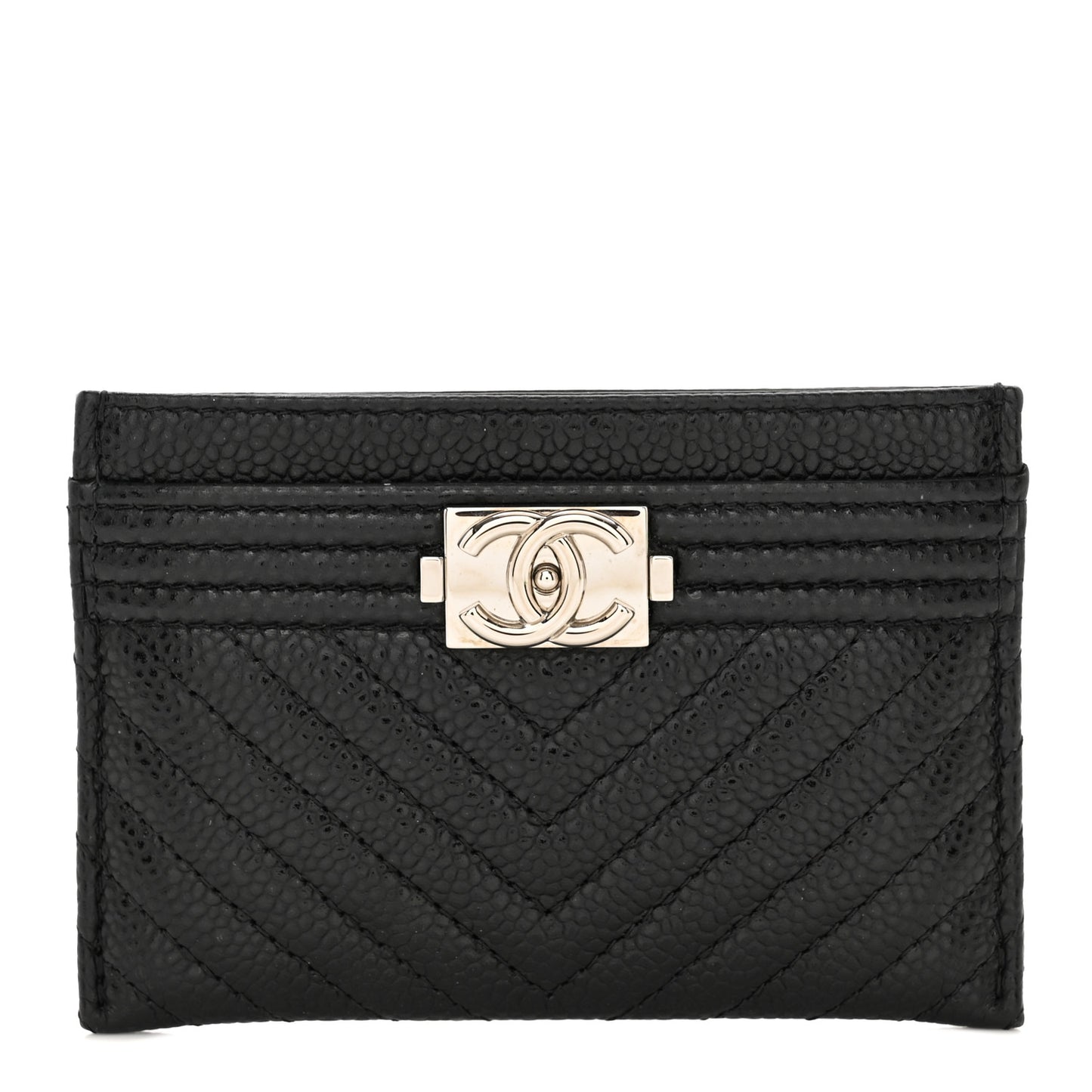 Caviar Chevron Quilted Boy Card Holder Black
