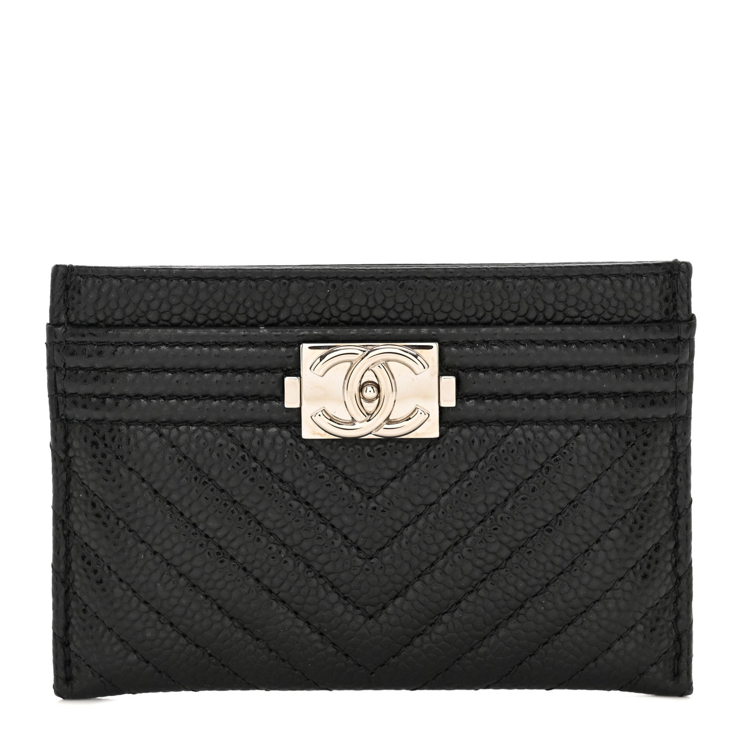 Chanel Caviar Chevron Quilted Boy Card Holder Black 1 of 9