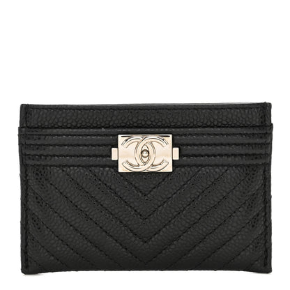 Chanel Caviar Chevron Quilted Boy Card Holder Black 1 of 9