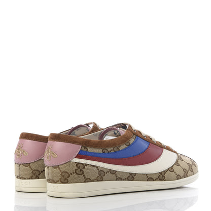 Gucci Suede Monogram Web Womens Falacer Sneakers 40 Nocciola Beige Mystic White Hibiscus Red 4 of 9