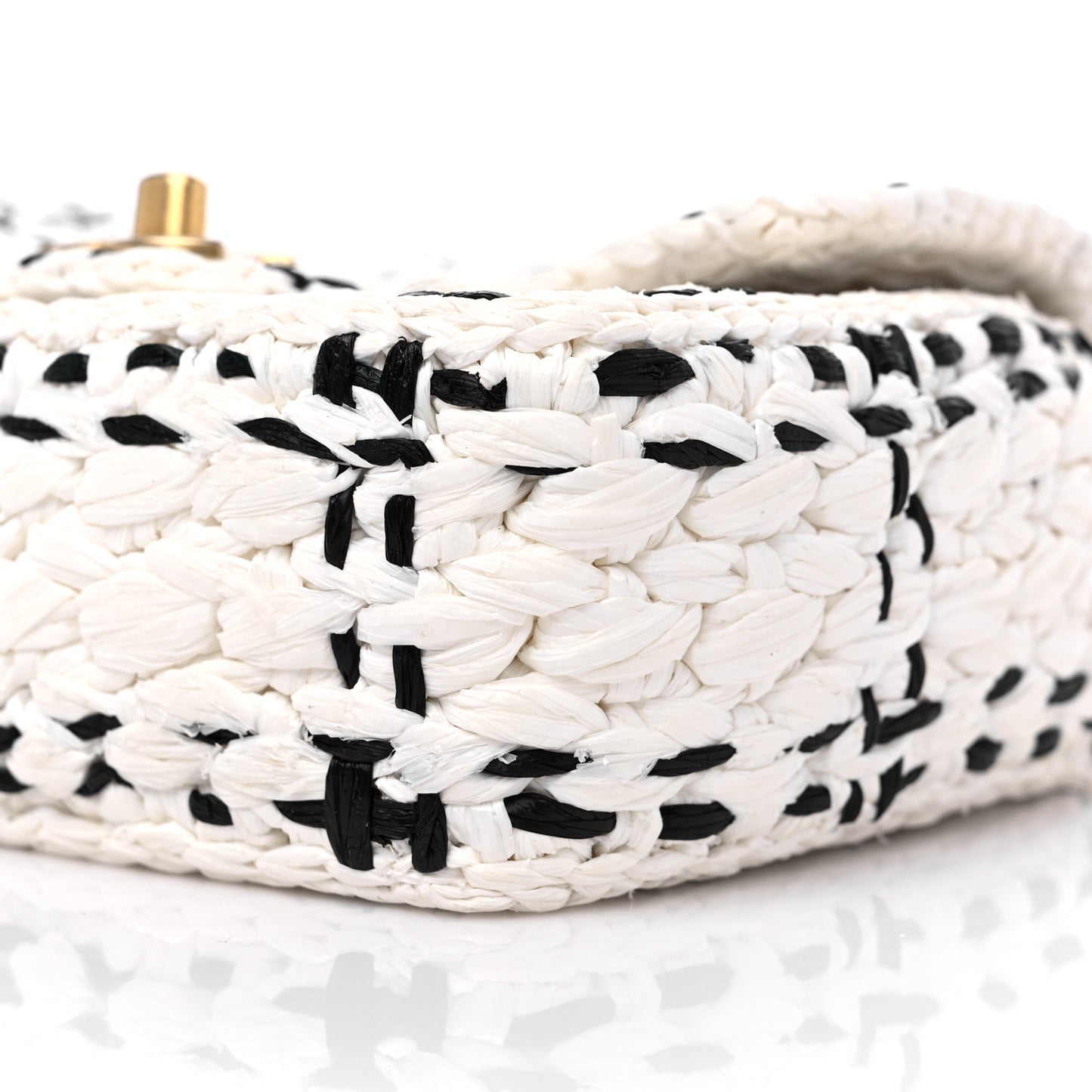 Raffia Effect Tweedy Mini Flap Bag White Black