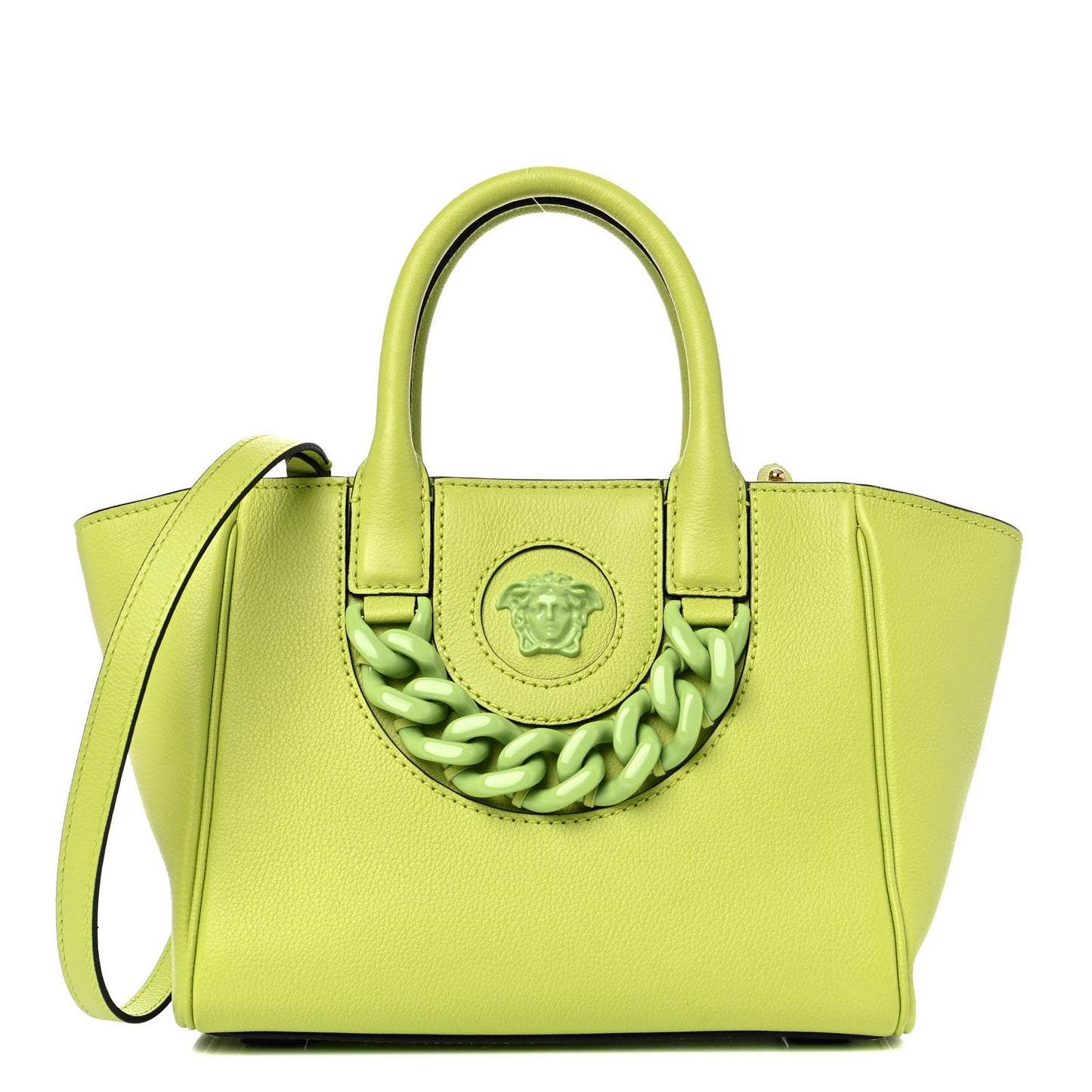 Grained Calfskin Small La Medusa Chain Tote Citron