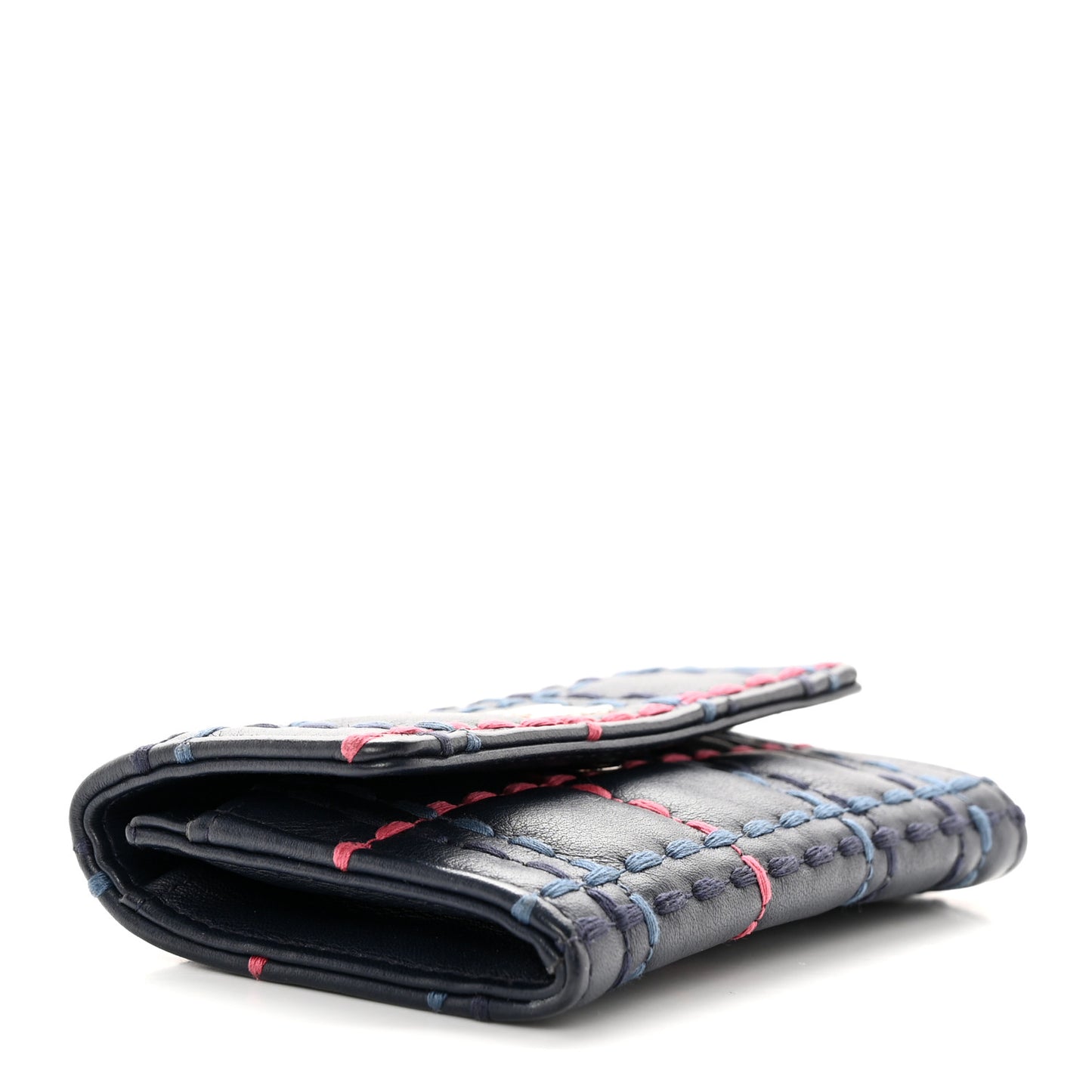 Lambskin Quilted Stitched Card Holder Blue Multicolor
