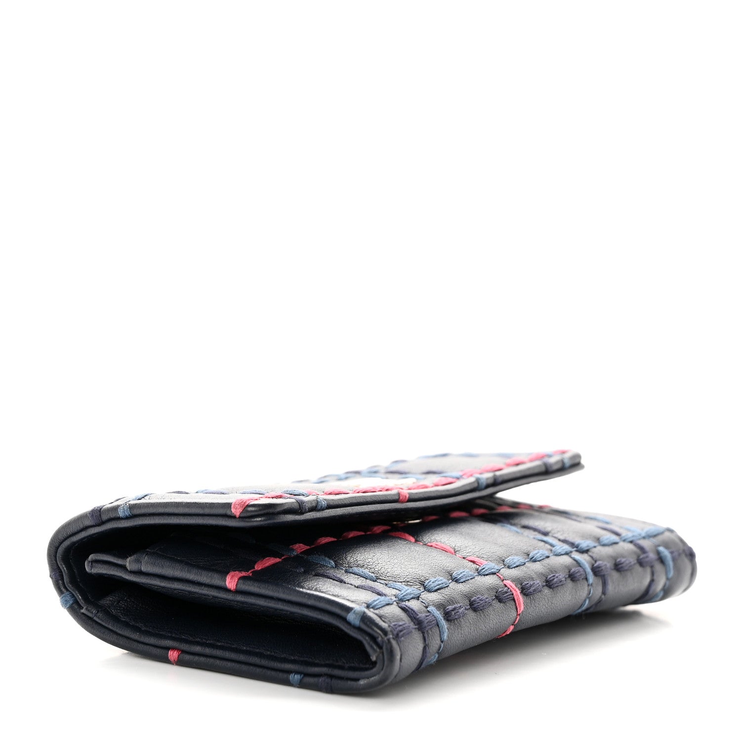 Chanel Lambskin Quilted Stitched Card Holder Blue Multicolor 4 of 11
