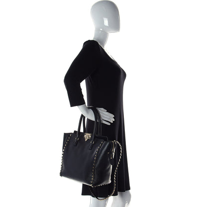 Valentino Garavani Textured Calfskin Rockstud Double Handle Tote Black 3 of 17