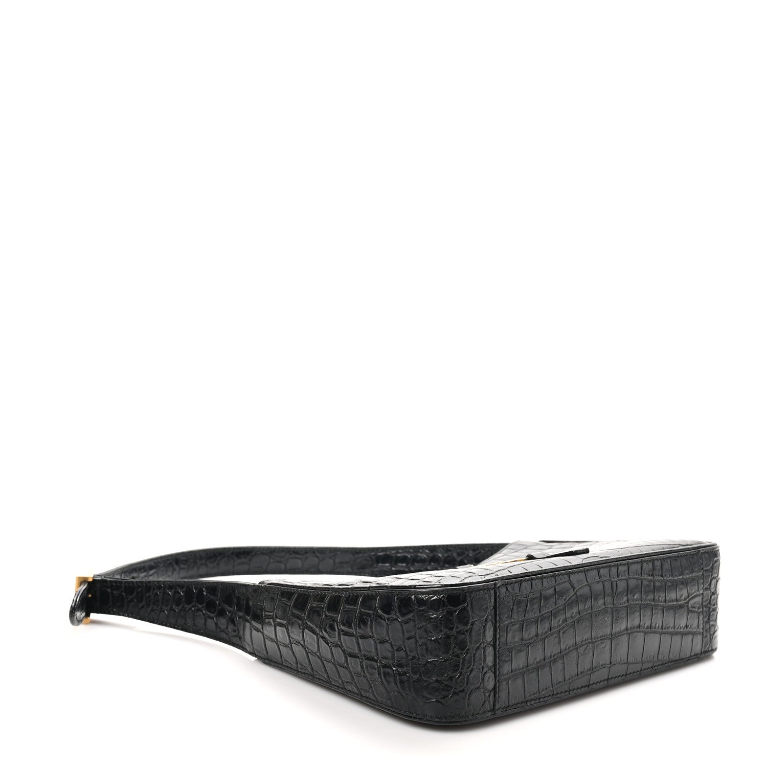 Saint Laurent Calfskin Crocodile Embossed Le 5 A 7 Hobo Black 4 of 10