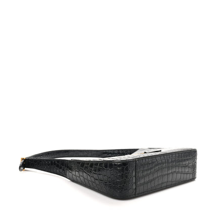 Saint Laurent Calfskin Crocodile Embossed Le 5 A 7 Hobo Black 4 of 10