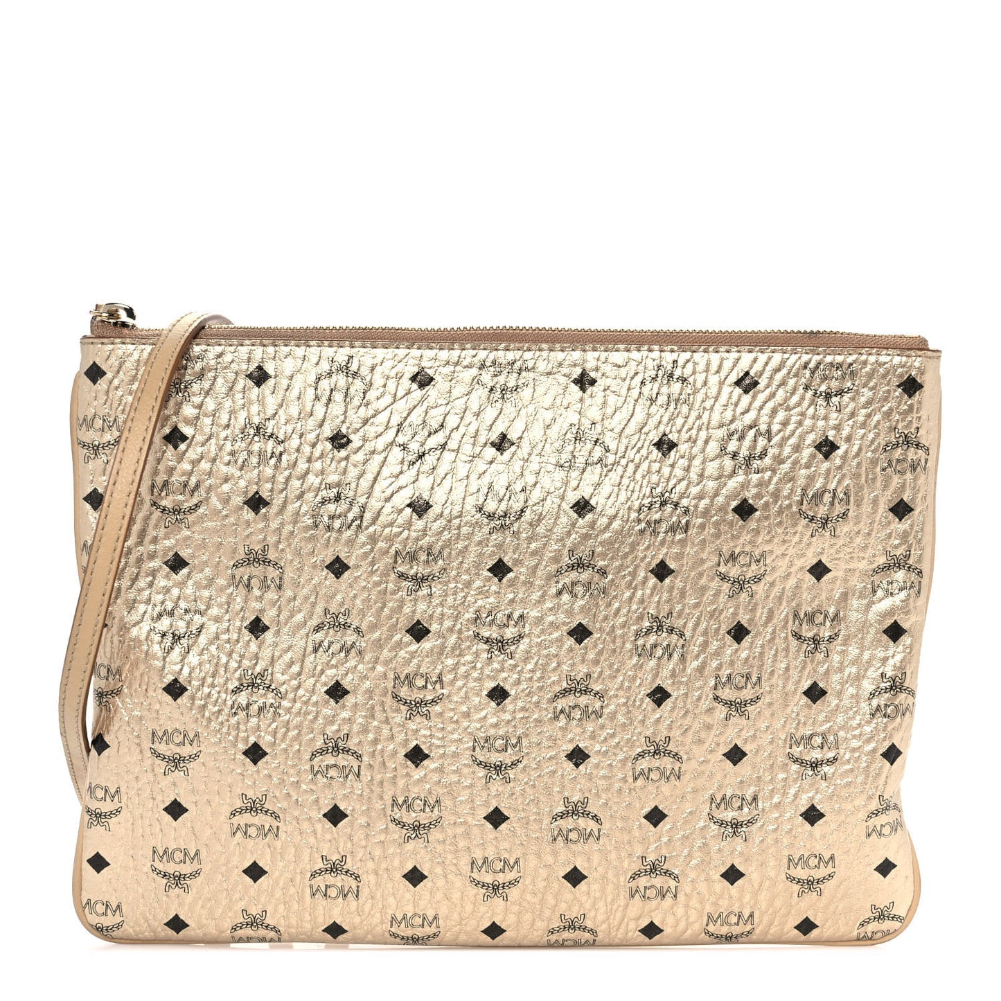 Metallic Visetos Medium Crossbody Pouch Berline Gold