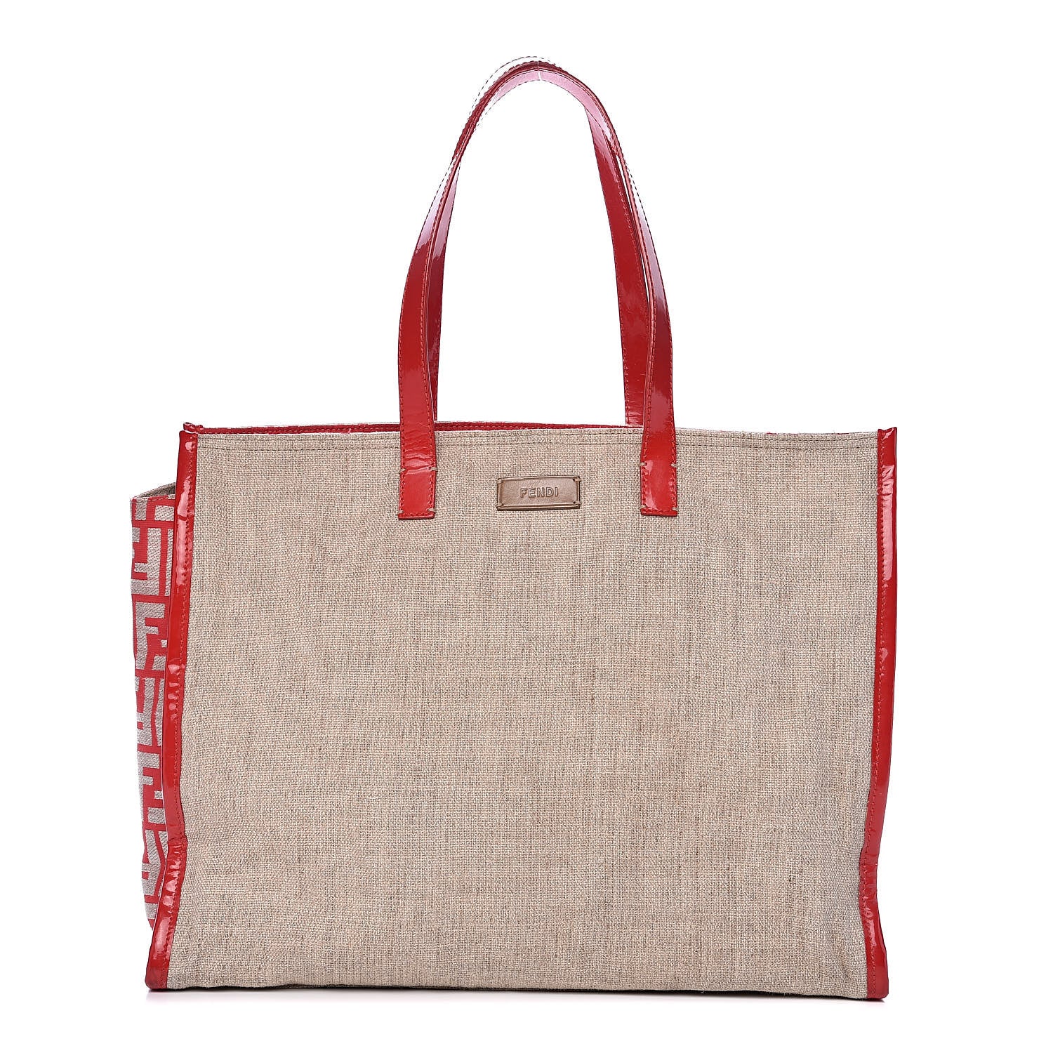 Fendi Linen Patent FF Shopping Tote Fragola 1 of 17