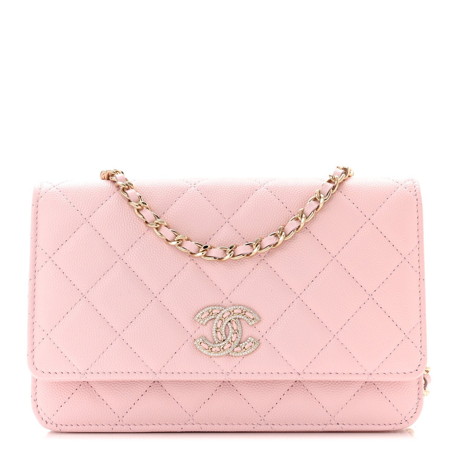 Chanel Caviar Quilted Crystal CC Wallet On Chain WOC Light Pink 1 of 12