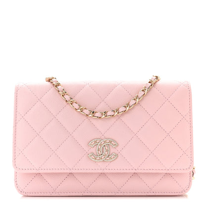 Chanel Caviar Quilted Crystal CC Wallet On Chain WOC Light Pink 1 of 12