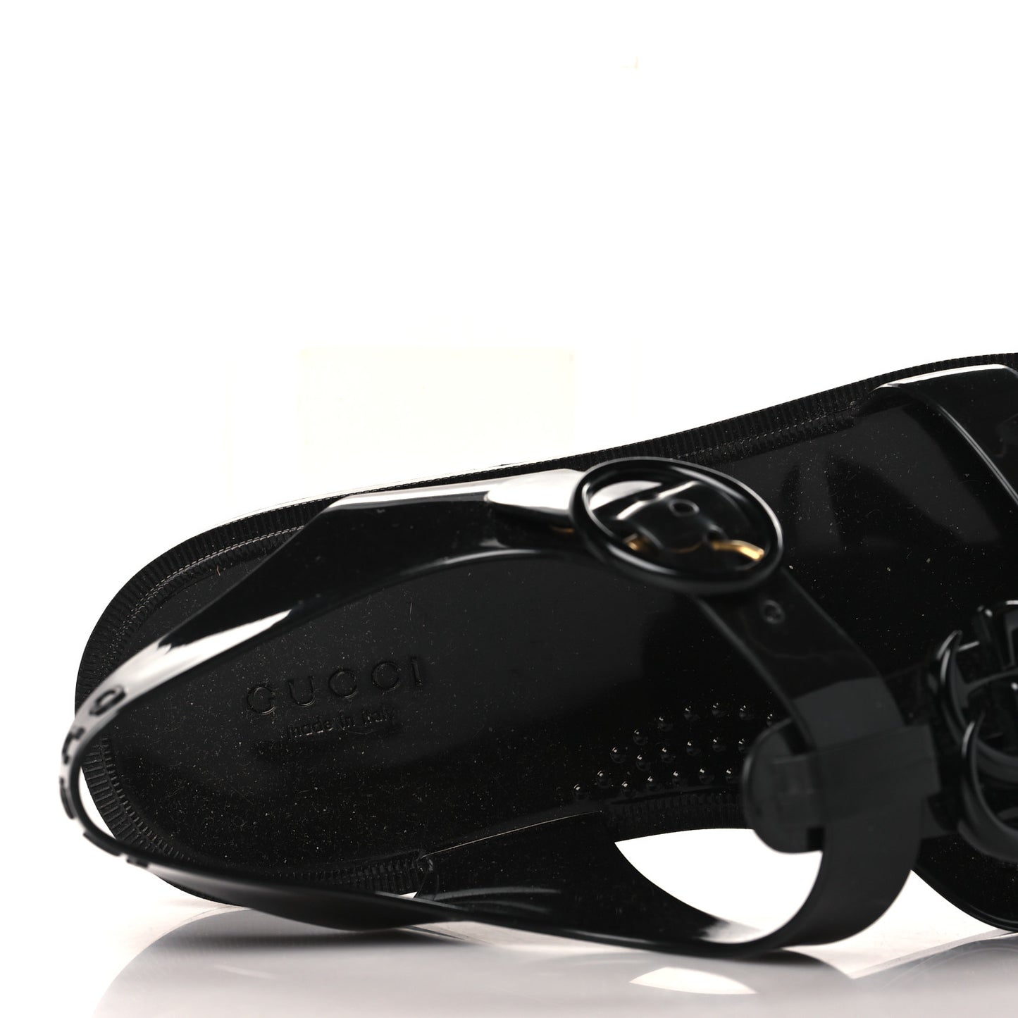 Shiny Rubber Double G Buckle Strap Sandals 38 Black