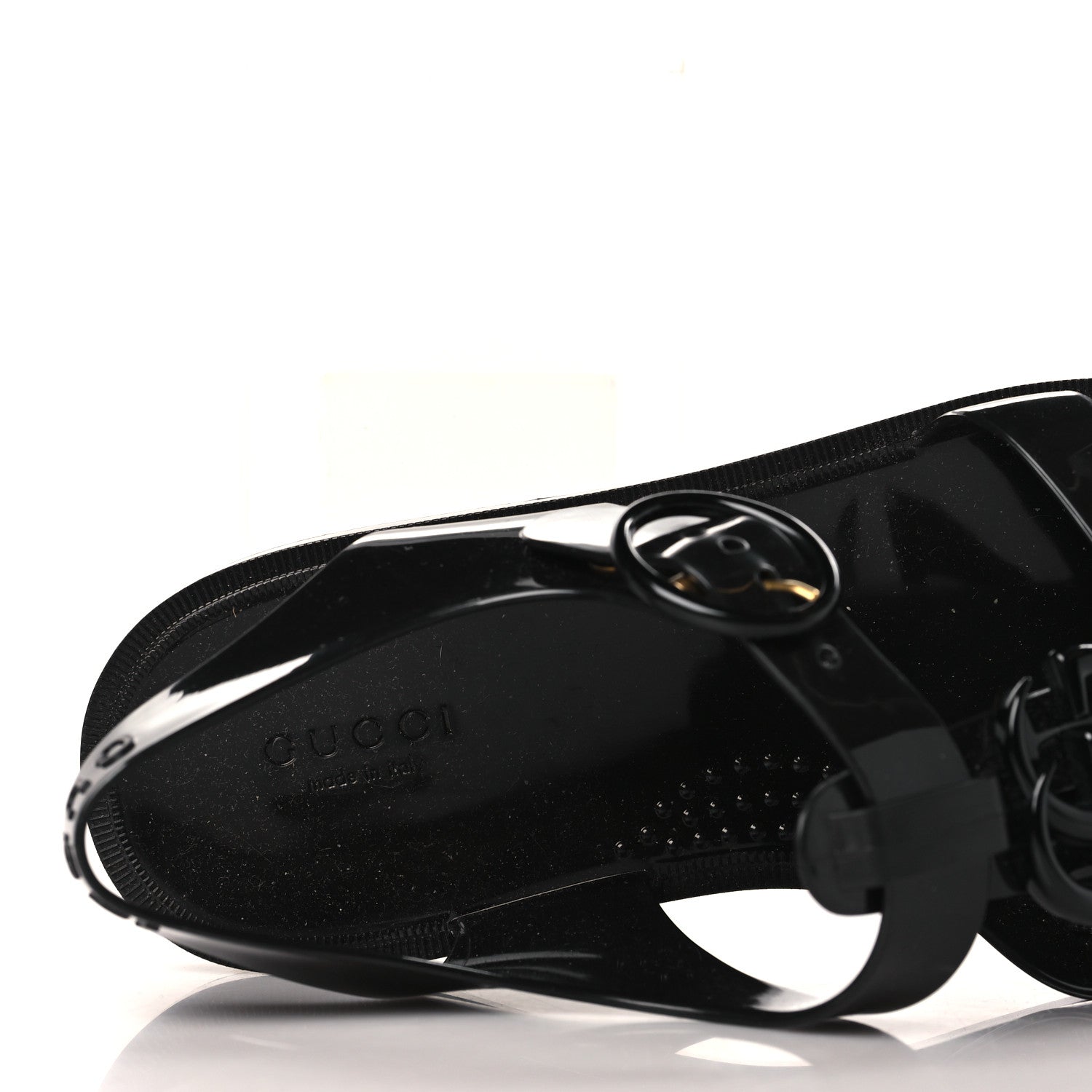 Gucci Shiny Rubber Double G Buckle Strap Sandals 38 Black 6 of 7