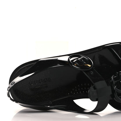 Gucci Shiny Rubber Double G Buckle Strap Sandals 38 Black 6 of 7