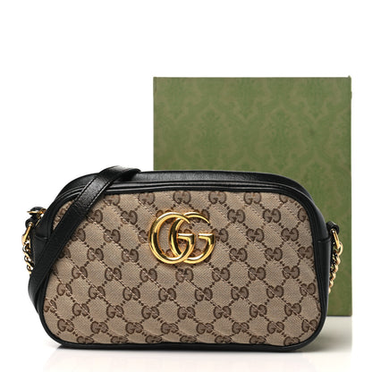 Gucci Monogram Matelasse Diagonal Small GG Marmont Chain Shoulder Bag Beige Black 13 of 13