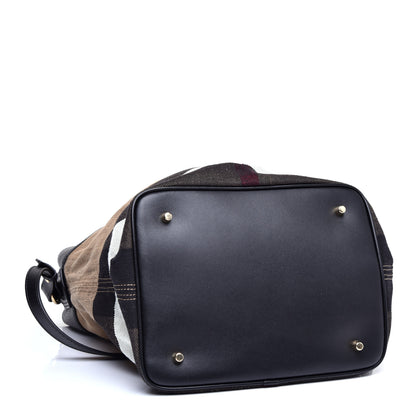 Burberry Grainy Calfskin Canvas Mega Check Medium Ashby Tassel Hobo Black 5 of 11