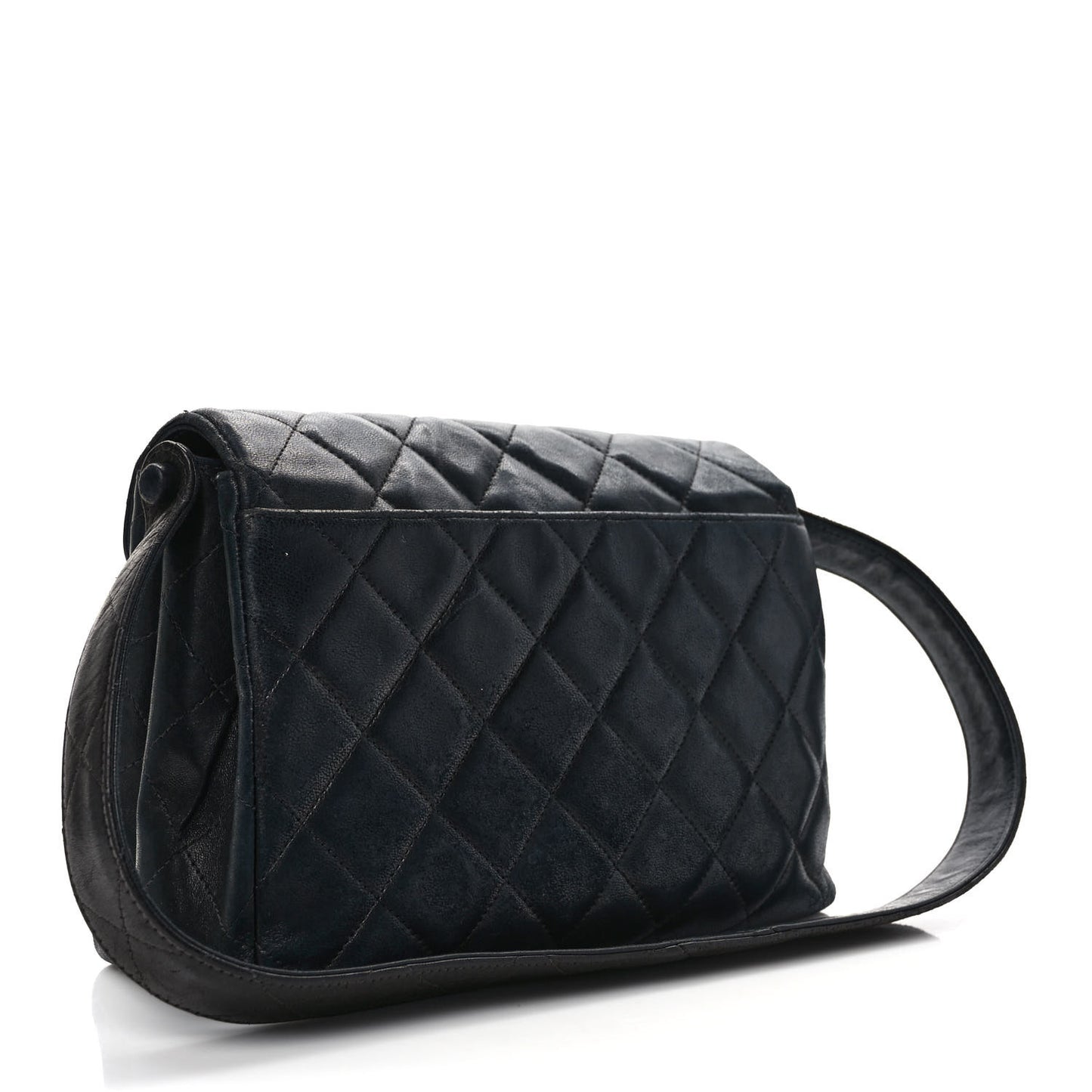 Lambskin Quilted CC Flap Shoulder Bag Navy