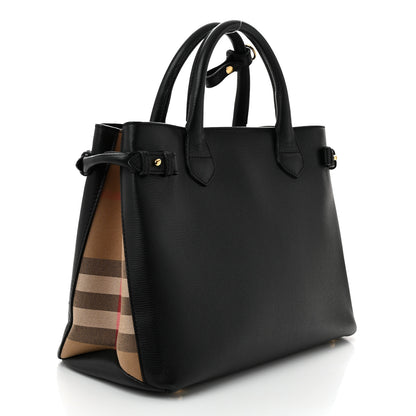 Burberry Derby Calfskin House Check Medium Banner Tote Black 3 of 9