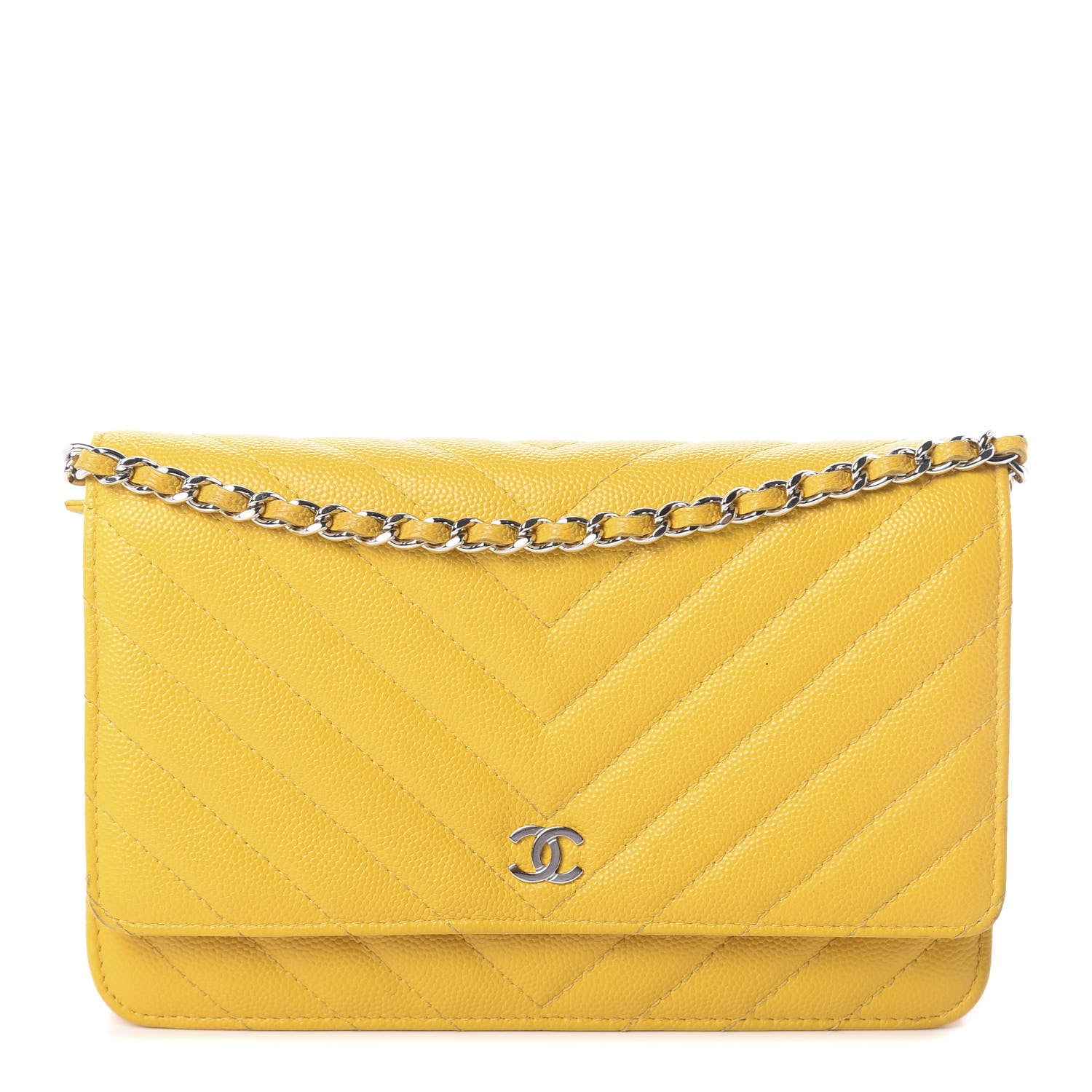 Chanel Caviar Chevron Quilted Wallet On Chain WOC Yellow 1 of 11