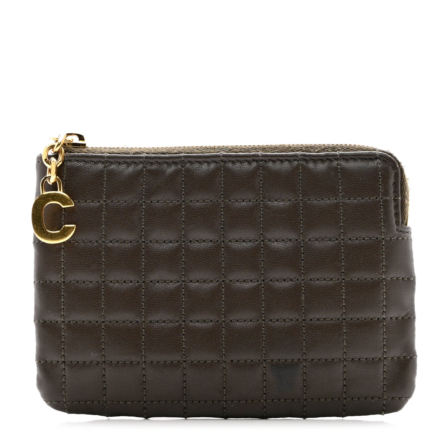 Celine Calfskin Quilted C Charm Coin Card Pouch Khaki 1 of 7