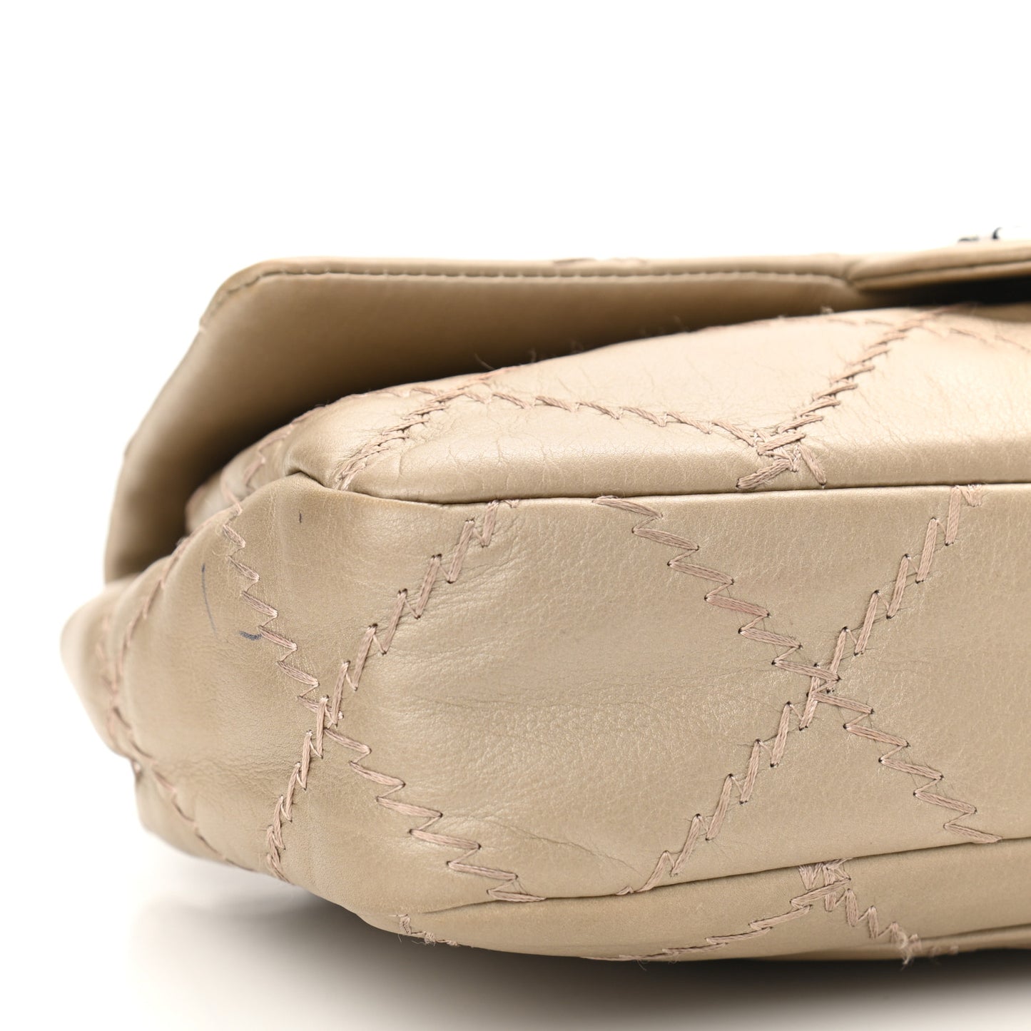 Metallic Lambskin Stitched Mini Flap Beige