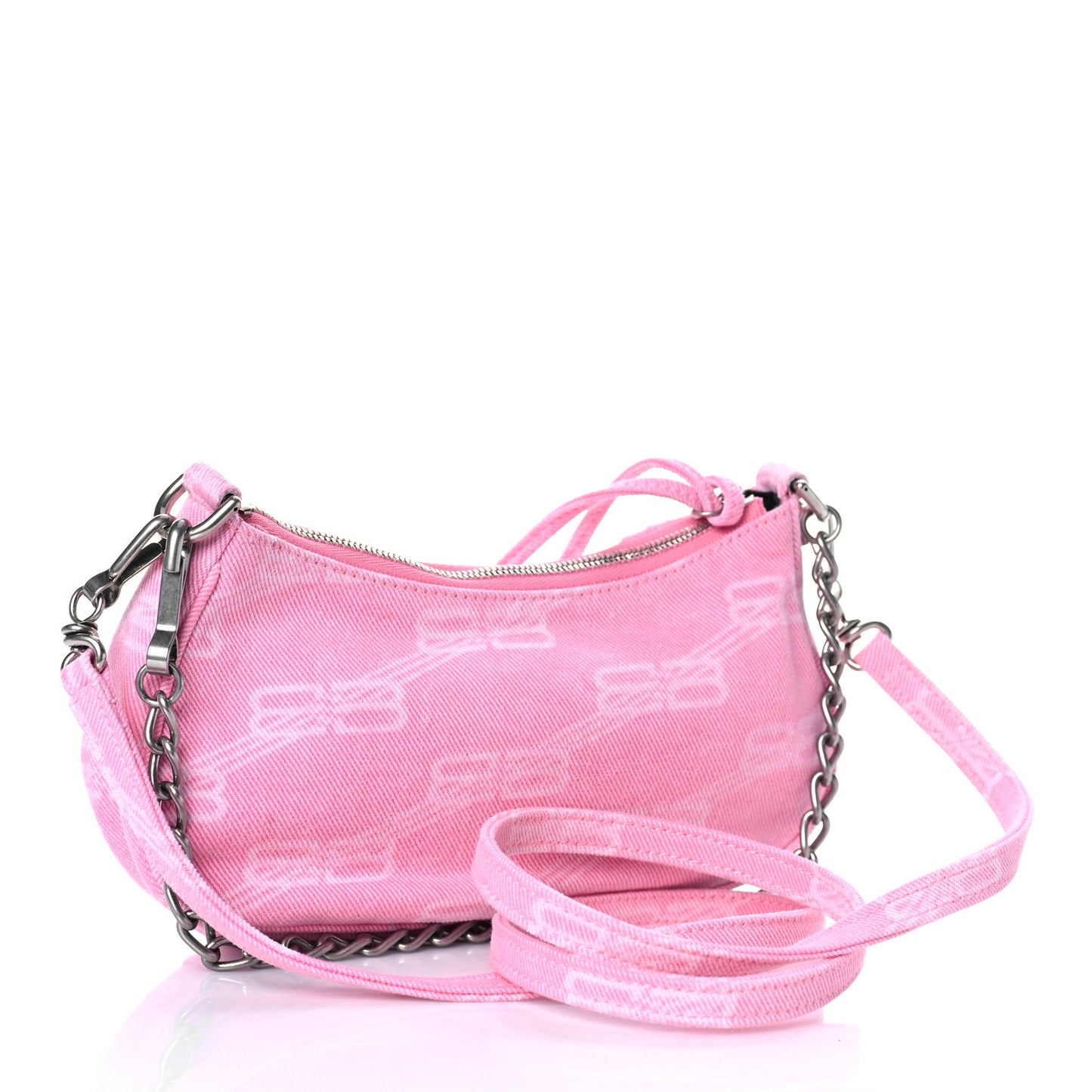 Washed Denim BB Monogram Le Cagole Mini Purse With Chain Pink