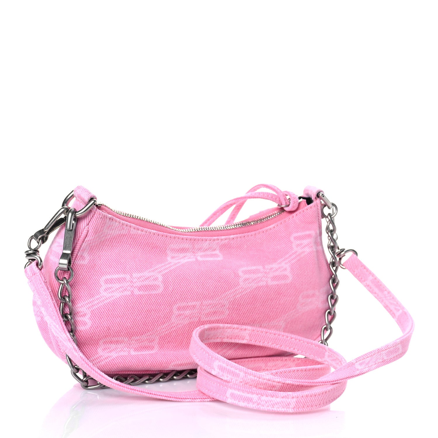 Balenciaga Washed Denim BB Monogram Le Cagole Mini Purse With Chain Pink 3 of 8