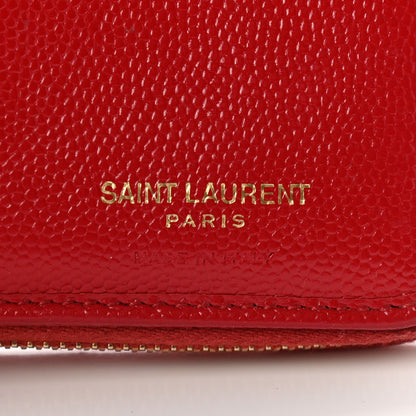 Saint Laurent Grain De Poudre Matelasse Chevron Monogram Compact Zip Around Wallet Red 8 of 13
