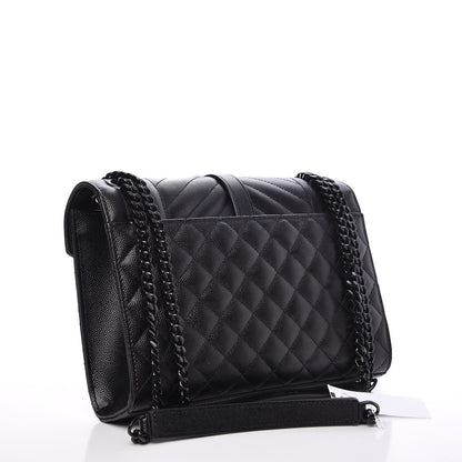 Saint Laurent Grain De Poudre Textured Mixed Matelasse Triquilt Medium Monogram Satchel Black 4 of 8