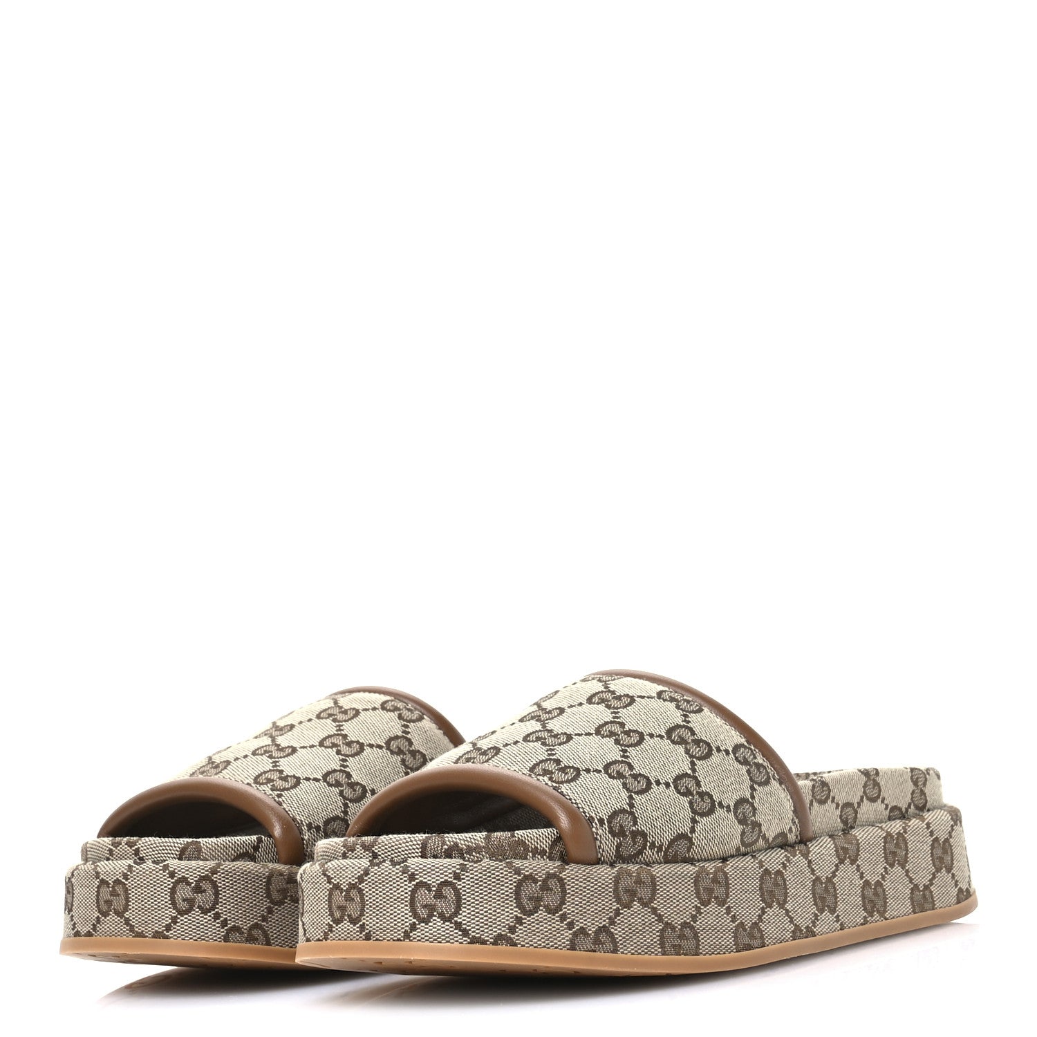 Gucci Original GG Canvas Monogram Womens GG Platform Sandals 38 Beige Dark Brown 4 of 8