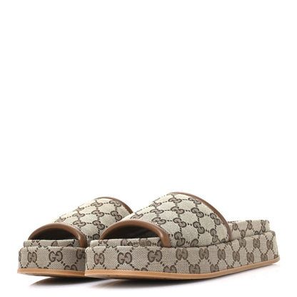 Gucci Original GG Canvas Monogram Womens GG Platform Sandals 38 Beige Dark Brown 4 of 8