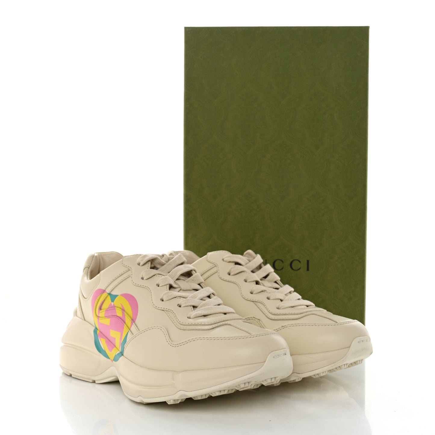 Calfskin Heart Rhyton Sneakers 38.5 Ivory