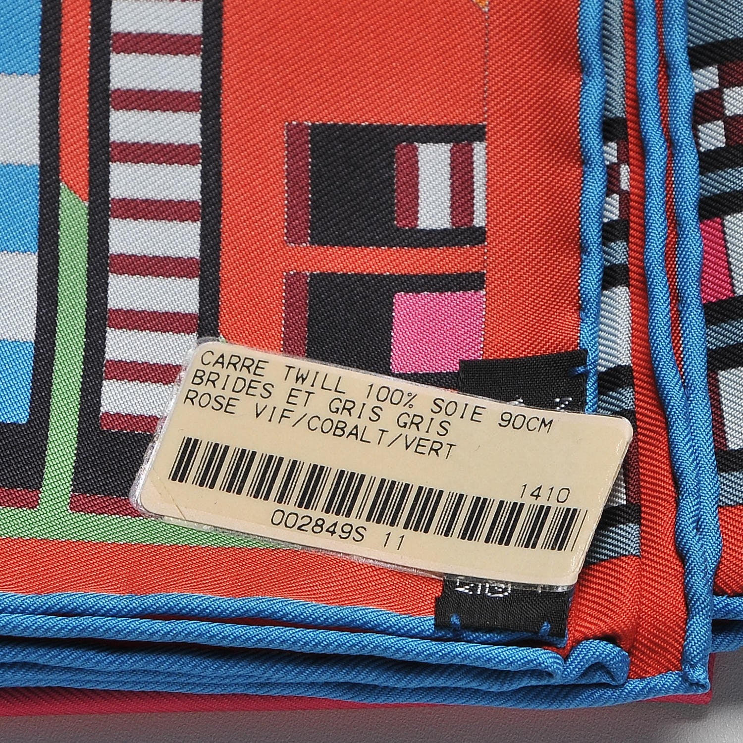 Hermes Silk Brides Et Gris Gris Scarf 90 Rose Vif Cobalt Vert 7 of 7