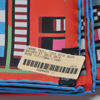 Hermes Silk Brides Et Gris Gris Scarf 90 Rose Vif Cobalt Vert 7 of 7