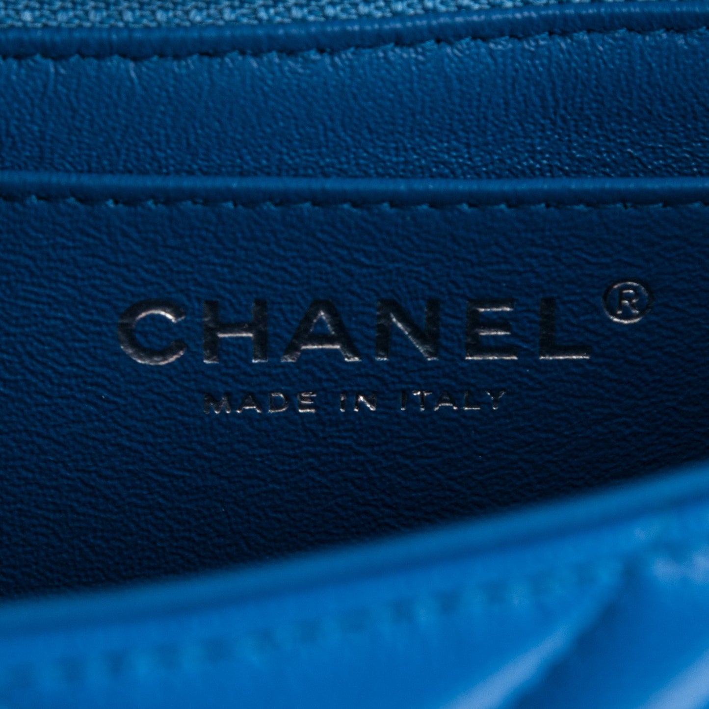 Caviar Chevron Quilted Mini Square Flap Blue