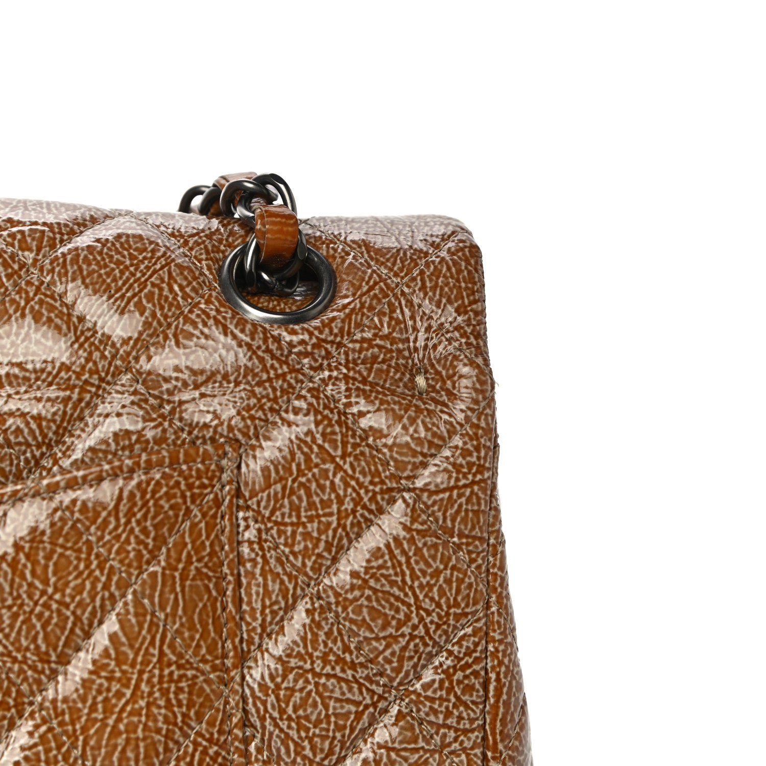 Chanel Crinkled Patent Quilted Medium Double Flap Brown 7 of 19