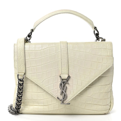Saint Laurent Calfskin Crocodile Embossed Medium College Monogram Satchel Dove White 1 of 11