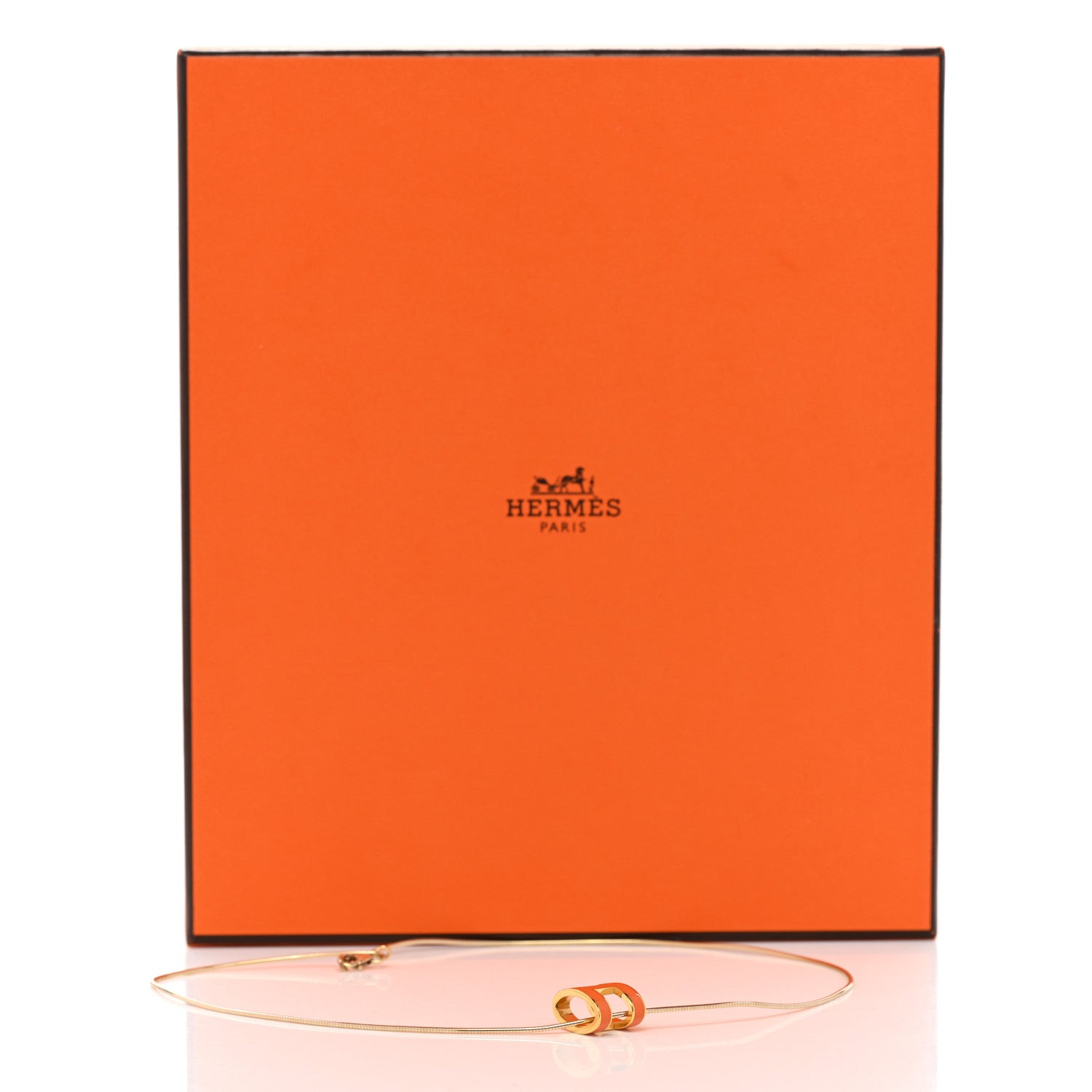 Hermes Lacquered Gold Pop H Pendant Necklace Orange 6 of 6