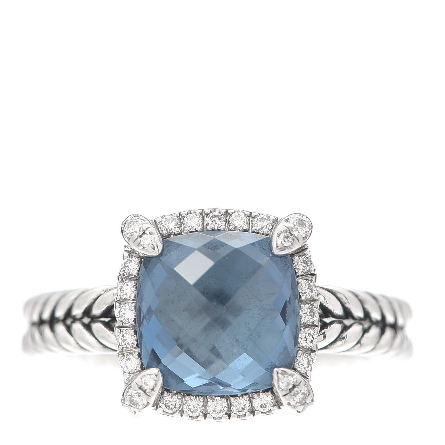 Sterling Silver Diamond Hampton Blue Topaz 9mm Chatelaine Pave Bezel Ring 59 8.75