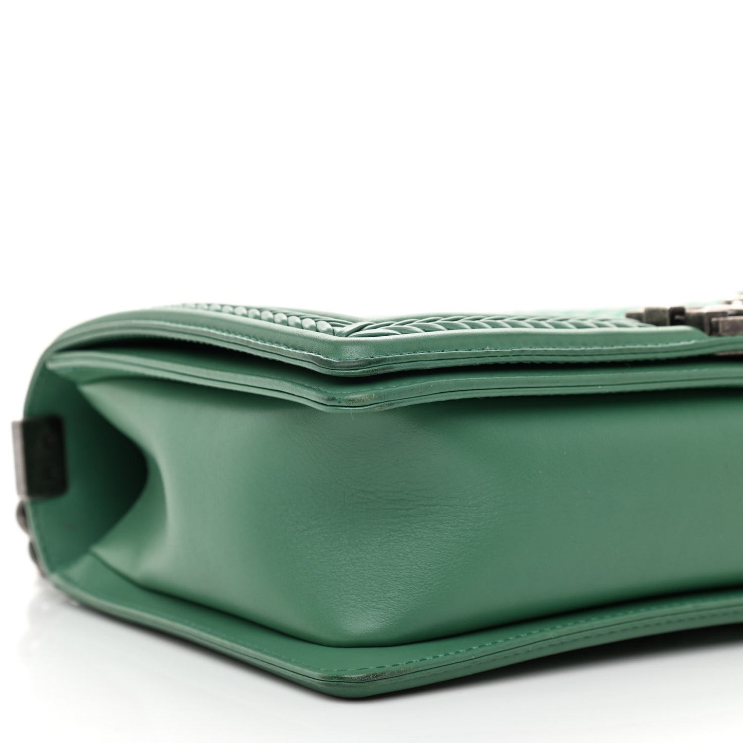 Calfskin Chevron Quilted New Medium Braided Boy Flap Green
