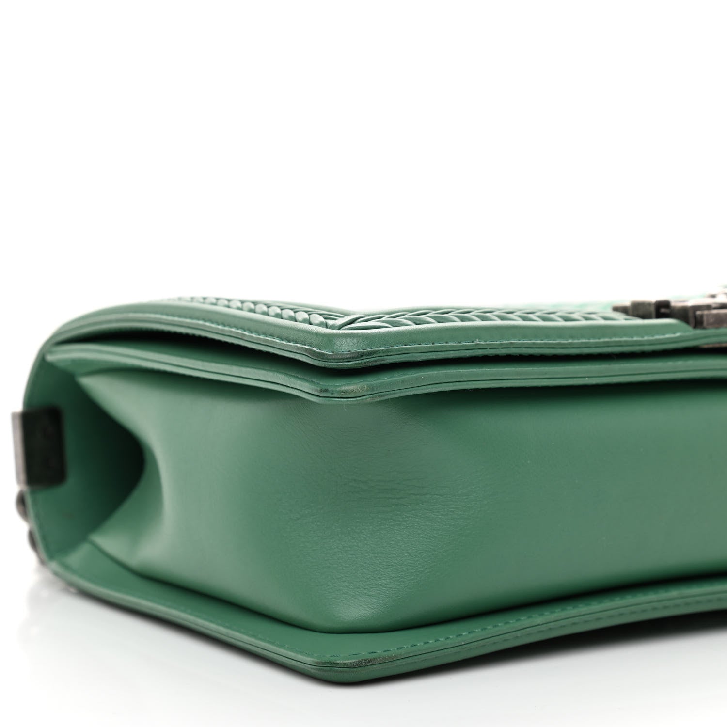 Chanel Calfskin Chevron Quilted New Medium Braided Boy Flap Green 9 of 10