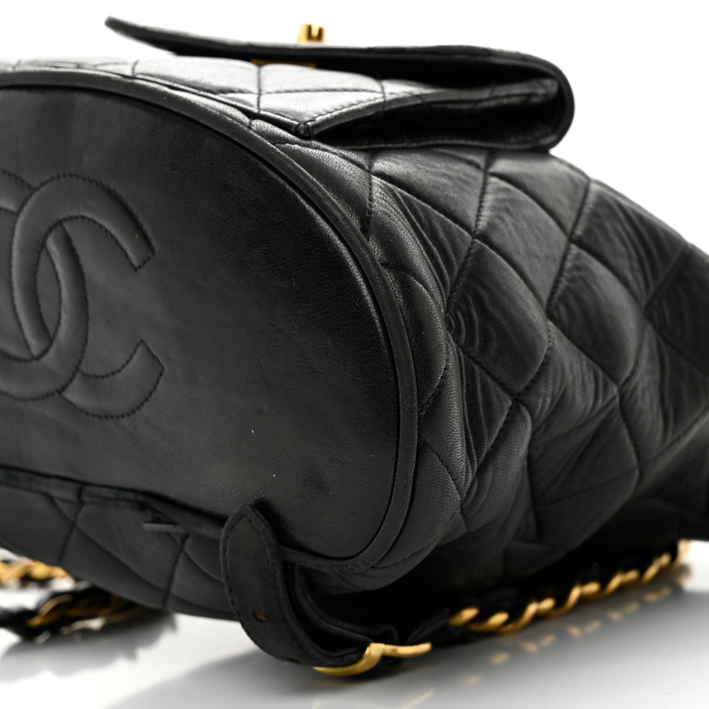 Lambskin Quilted Drawstring Backpack Black