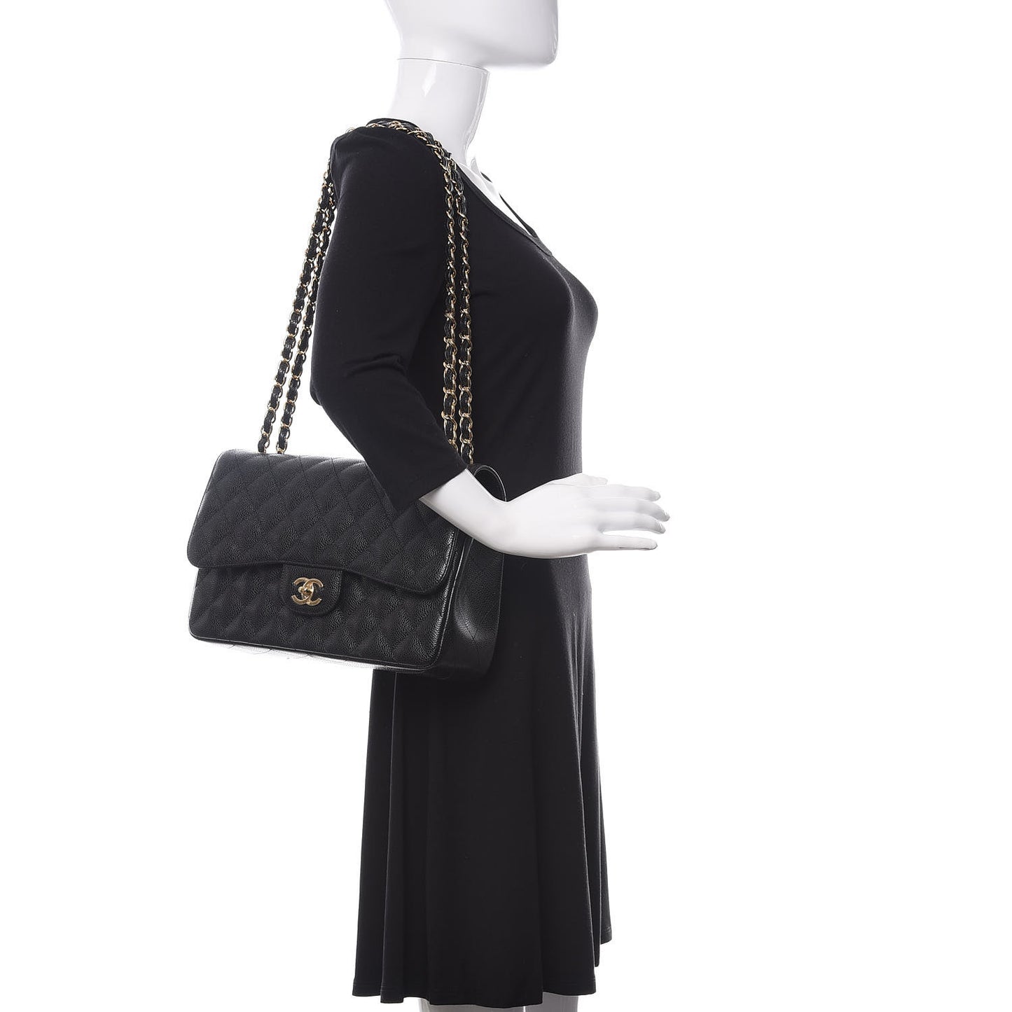 Caviar Quilted Jumbo Double Flap Black