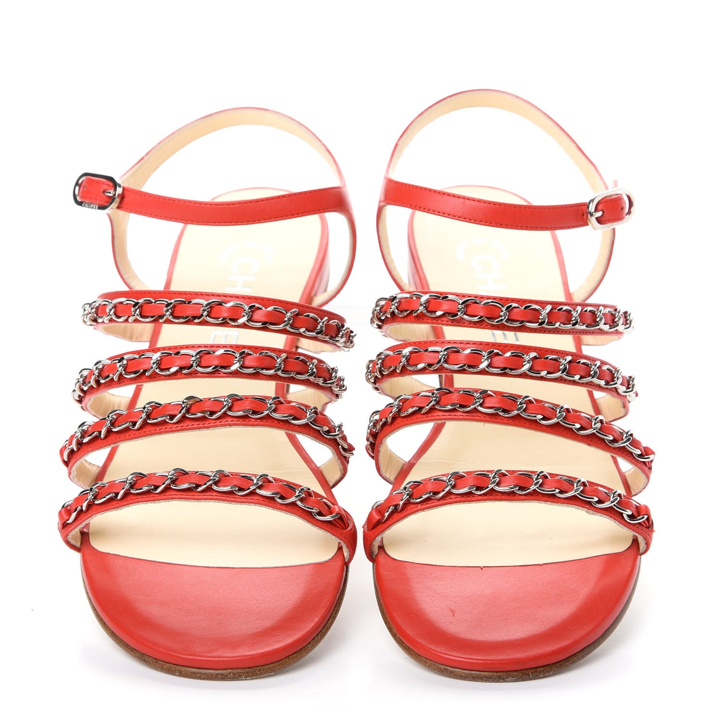 Lambskin Chain Flat Sandals 37.5 Red