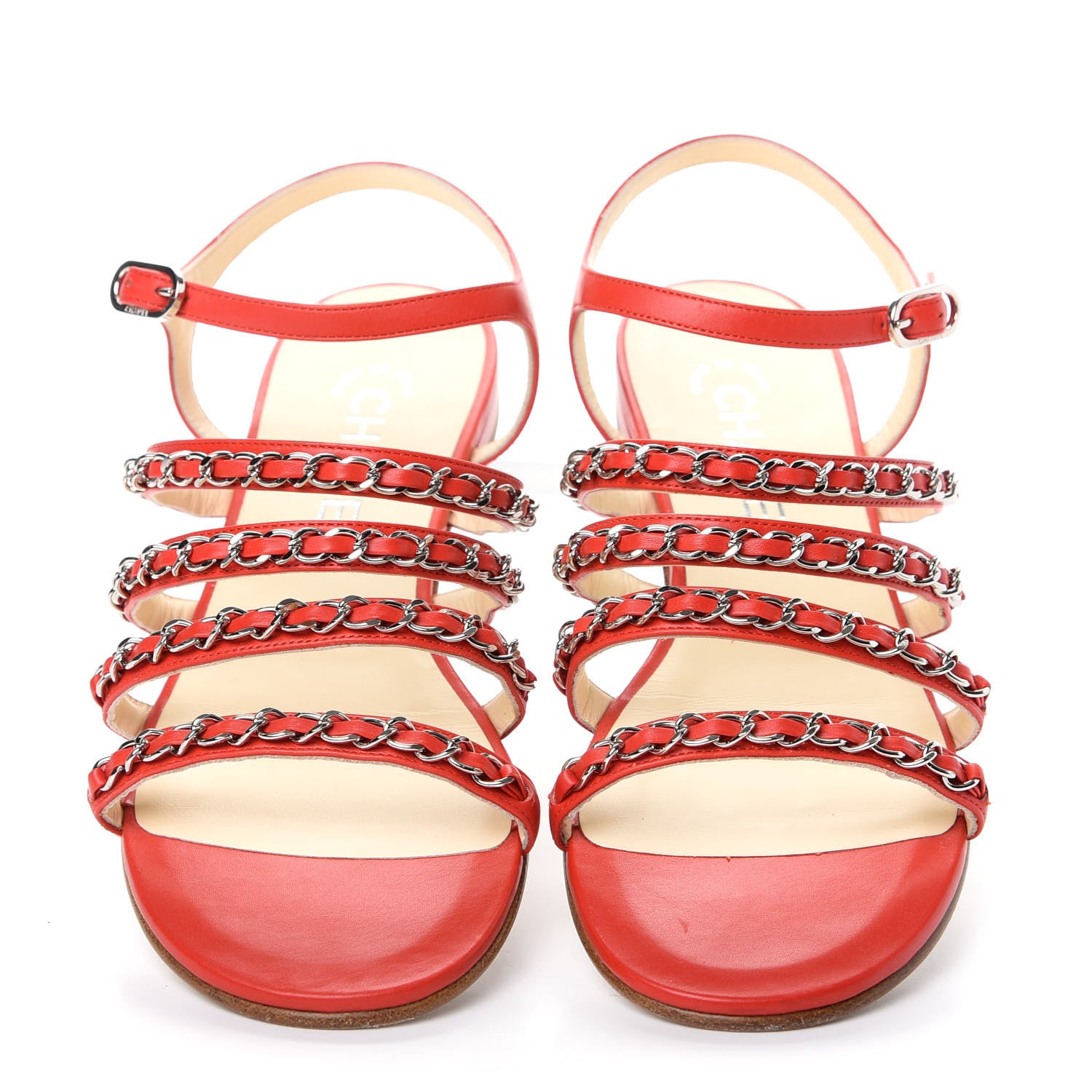 Chanel Lambskin Chain Flat Sandals 37.5 Red 5 of 10