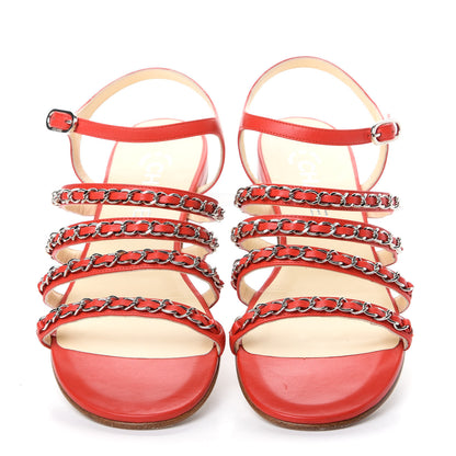 Chanel Lambskin Chain Flat Sandals 37.5 Red 5 of 10