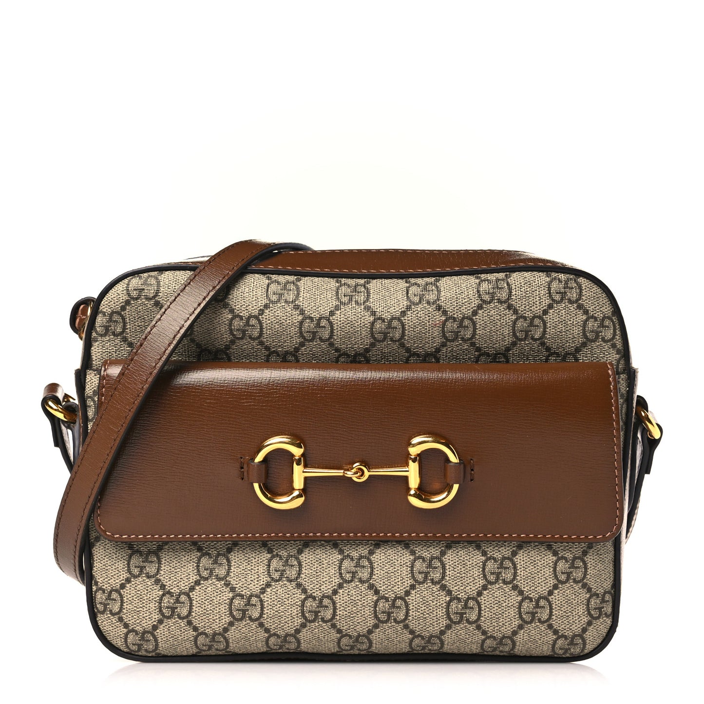 GG Supreme Monogram Small Horsebit 1955 Shoulder Bag Beige Brown Sugar
